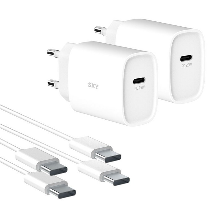 스카이 필 초고속 충전 어댑터 USB Q1X 25W PD + 케이블 세트, 화이트 + 화이트, 1세트 대표 이미지 - 스카이 충전기 추천