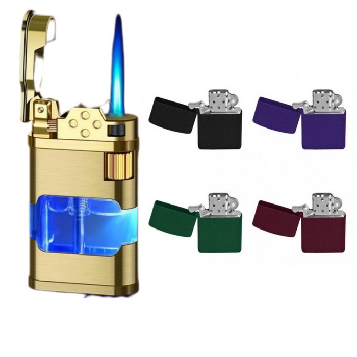 터보라이터 LED 불빛 특이한 가성비 가스라이터 라이터 선물용 신기한 라이타, LED골드+[사은품] 대표 이미지 - 플라즈마 라이터 추천