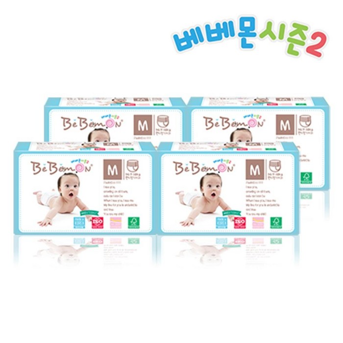 베베몬 시즌2 친자연주의 테일러드핏 팬티기저귀 중형 4팩 (6-8kg) #밤기저귀 일회용 기저귀, 144매