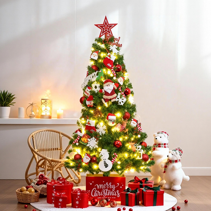 YGGDRAVA 크리스마스 트리 장식 풀세트 LED 전구오너먼트트리 탑별트리스커트