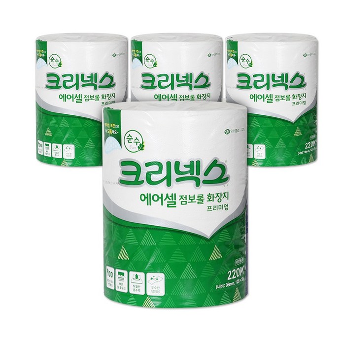크리넥스 에어셀 점보롤 프리미엄 순수 220m 12롤 1박스 대표 이미지 - 점보롤 화장지 추천