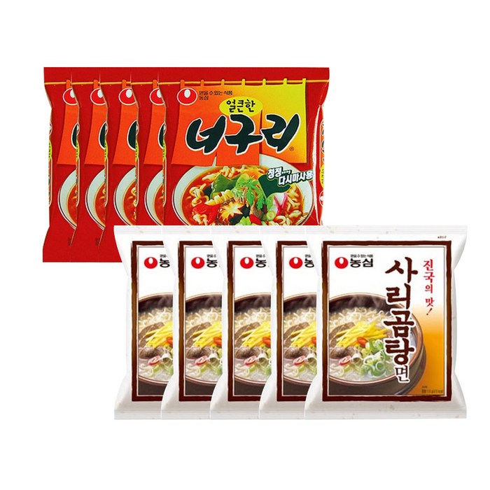 농심 사리곰탕면 5개 + 농심 너구리 얼큰한맛 5개, 10개 대표 이미지 - 구수한 라면 추천