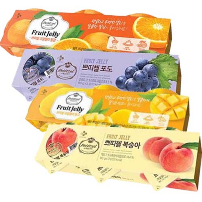 (상온)쁘띠첼 과일젤리 밀감90gx3+포도90gx3+망고90gx3+복숭아90gx3, 90g, 12개 대표 이미지 - 쁘띠첼 추천