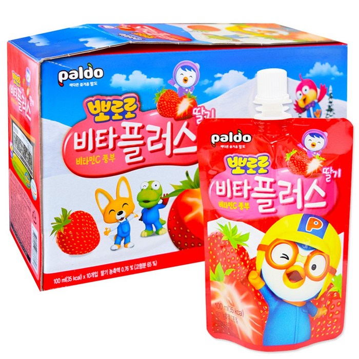 팔도 뽀로로 비타플러스 딸기 오렌지 포도 택1 뽀로로음료 어린이주스, 10개, 1.딸기맛 대표 이미지 - 딸기주스 추천