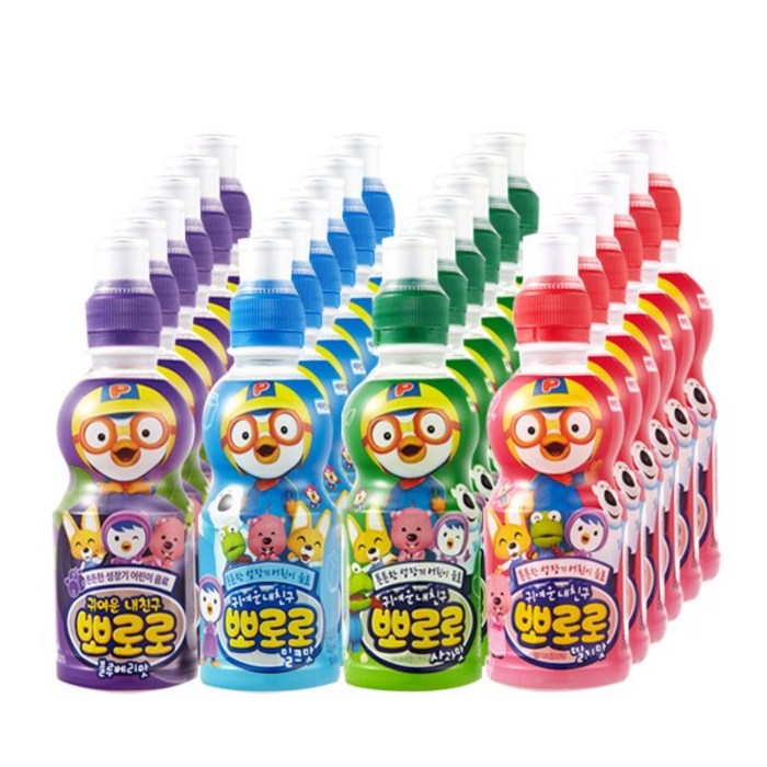 팔도 뽀로로음료수 4가지맛 혼합구성(블루베리6+사과6+딸기6+밀크6 총24개), 1세트 대표 이미지 - 딸기맛 음료 추천