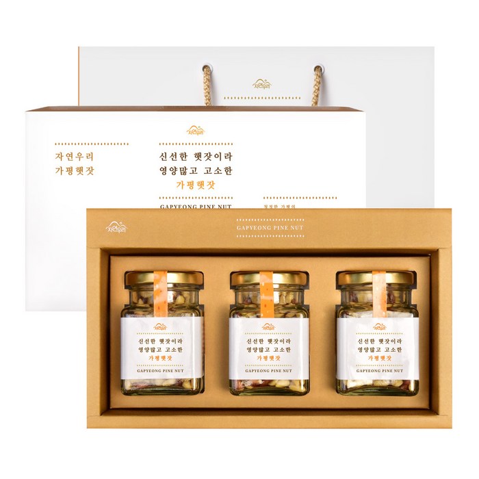 자연우리 가평잣 유리병 선물세트 300g 잣, 1개, 황잣 300g 대표 이미지 - 잣 추천
