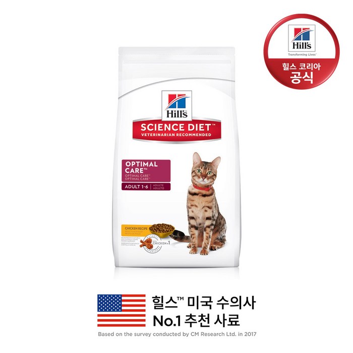 [힐스 사이언스 다이어트] 10297 힐스 고양이 옵티멀케어 어덜트 1~6세 2kg, 1개 대표 이미지 - 탐사 고양이 사료 추천