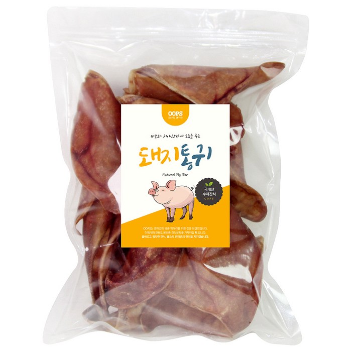 웁스 반려견 간식 돼지 500g, 돼지 통귀, 1개 웁스 반려견 간식 돼지 500g, 돼지 통귀, 1개