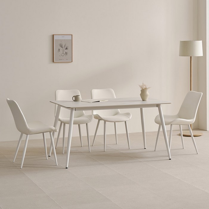 라로퍼니처 비비드 1400 포세린 통 세라믹 식탁 테이블  의자 4p 세트 4인용 방문설치, 식탁화이트, 의자화이트4P, 일반의자 4