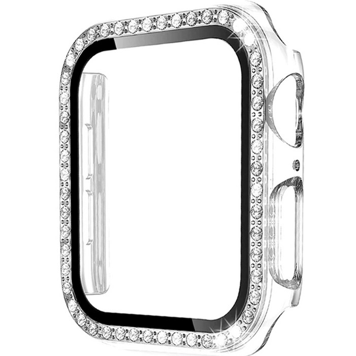 이츠라이프 애플워치 큐빅 풀커버 강화유리 스퀘어 케이스 45mm, 투명