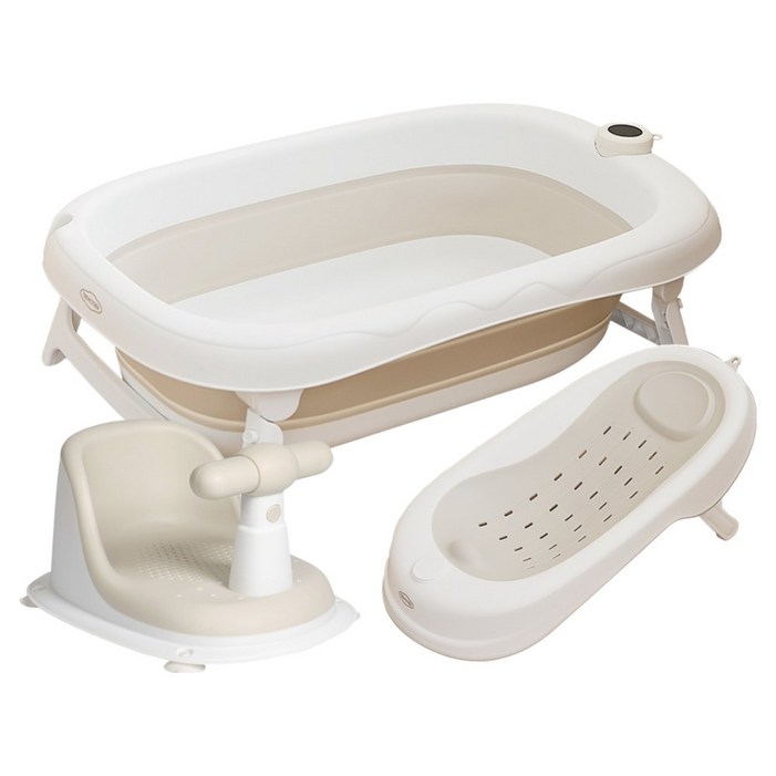 더마더 유아용 접이식 스마트 온도계 욕조  리클라이너  목욕의자 세트, 베이지