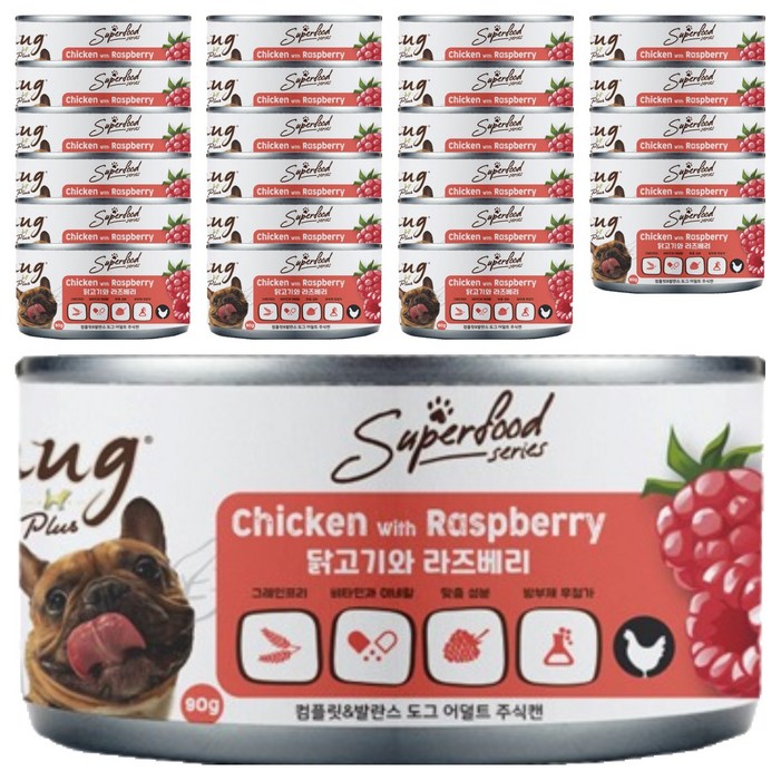허그플러스 주식캔 슈퍼푸드 강아지 습식 사료 치킨 튜나 램, 24개, 90g, 닭