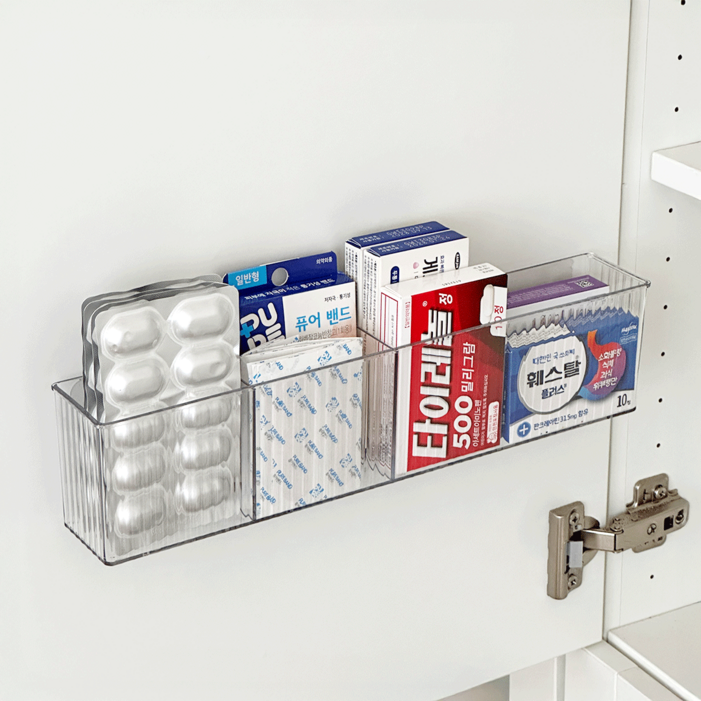 데미무드 플로팅 무타공 부착식 아크릴 약 정리함 물결칸막이형