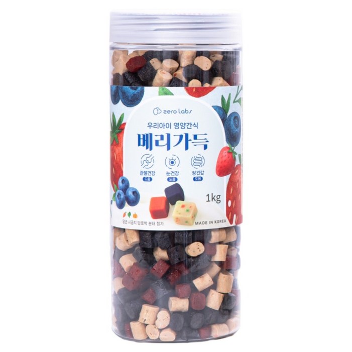 제로랩스 강아지 국내산 노즈워크 영양간식 베리가득 져키, 혼합맛블루베리딸기요거트, 1kg, 1개