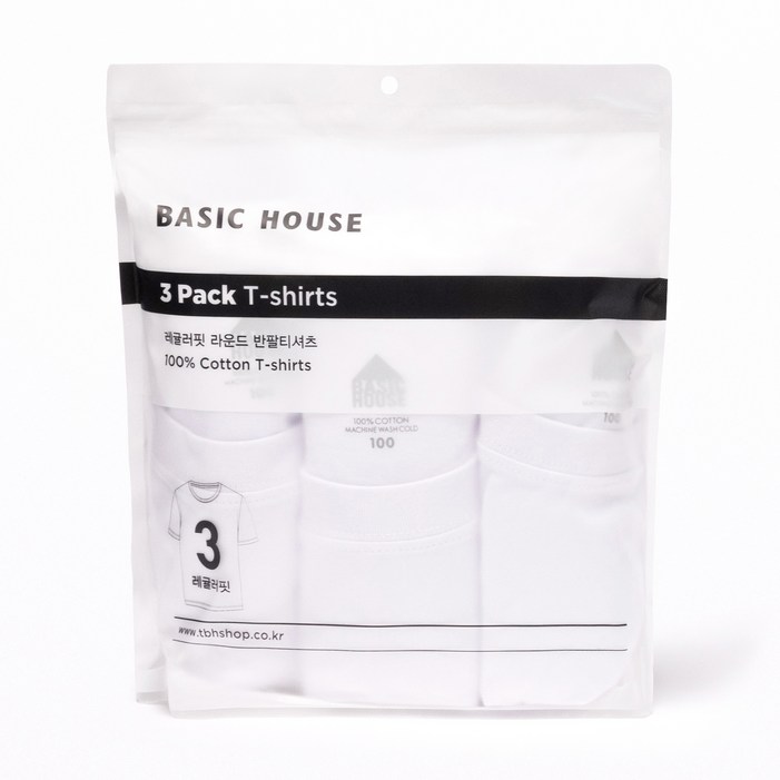 베이직하우스 남녀공용 통기성 순면라운드 30수 반팔티 오리지널팩 3p HATS0101