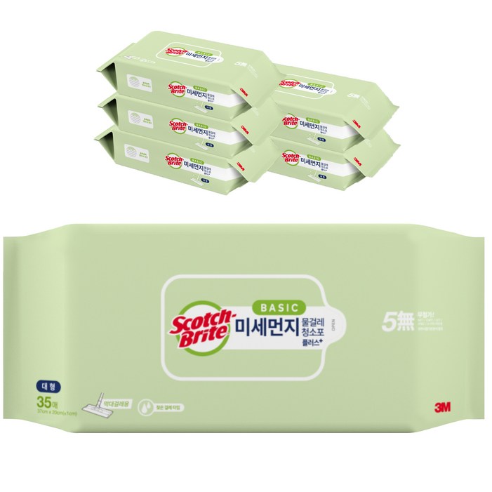스카치브라이트 3M 베이직 미세먼지 물걸레 청소포 플러스 35매, 6개