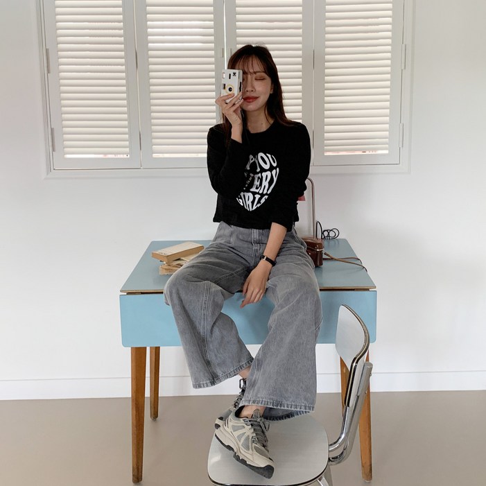 토마토팩토리 여성용 포즈 원턱 와이드 데님 팬츠 숏