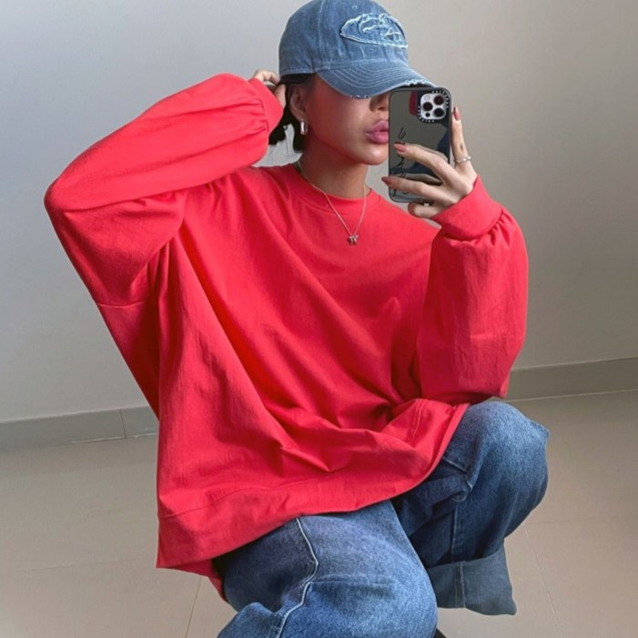 라라온 순면 무지 라운드넥 박스 긴팔 맨투맨 25TSP3426