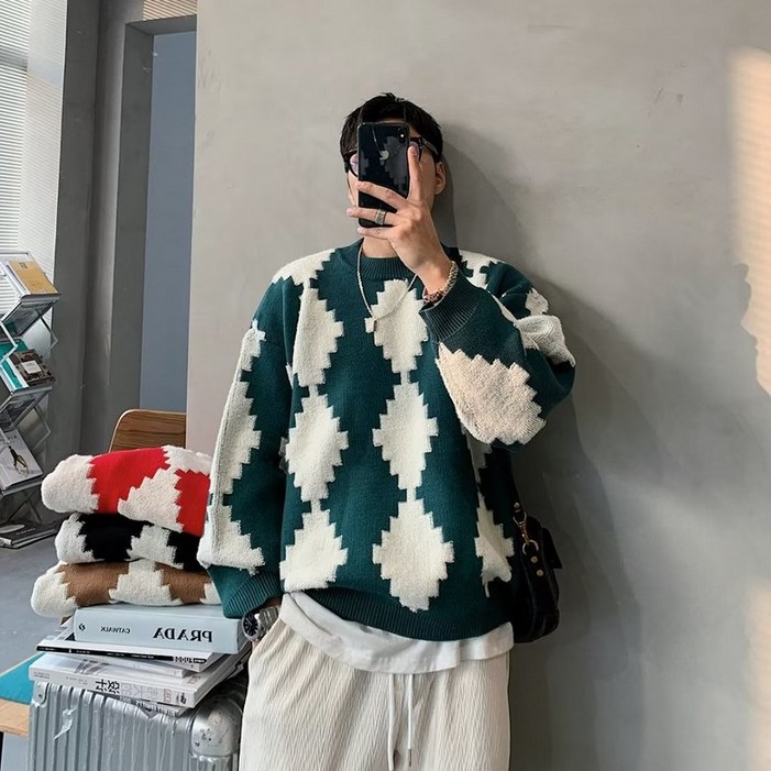 반티 가디건 남성 산산기어 시스템옴므 니트 세터 가을 붉은색