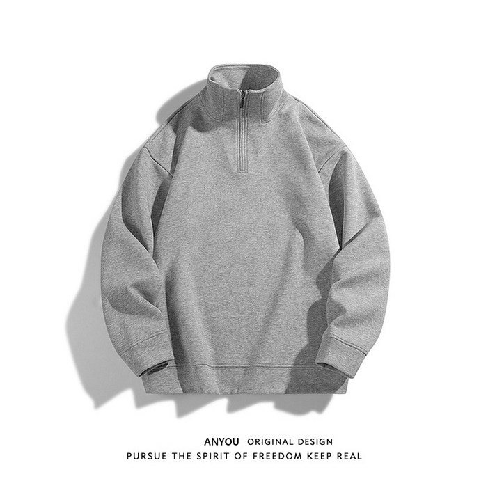 ANYOU 남성용 반집업 맨투맨 캐주얼 오버핏 하이넥 티셔츠 긴팔