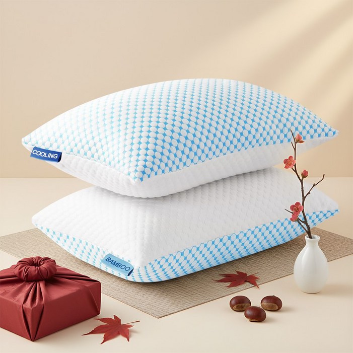 잠자리 목편한 메모리폼 숙면 경추 베개, 2개, 블루화이트