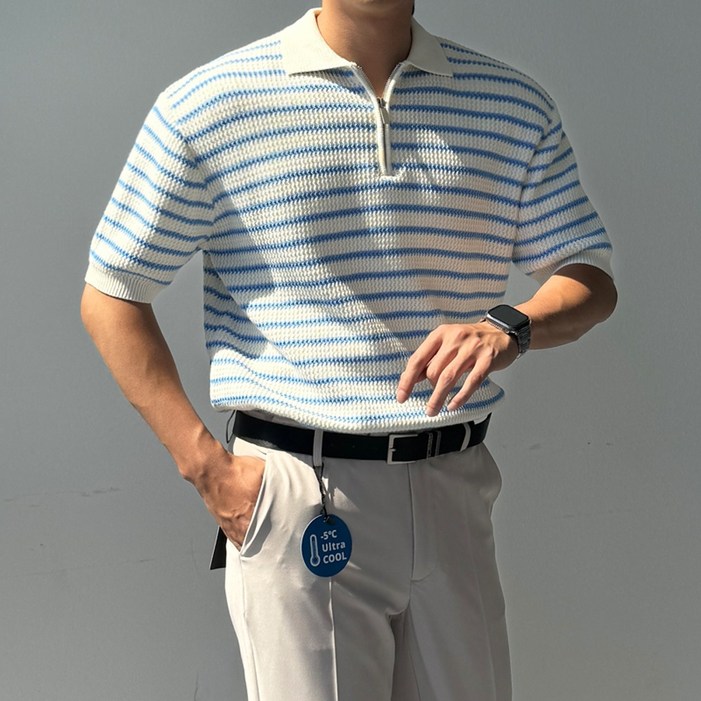 4컬러알앰 남자 오버핏 단가라 프리미엄 반집업 반팔 니트