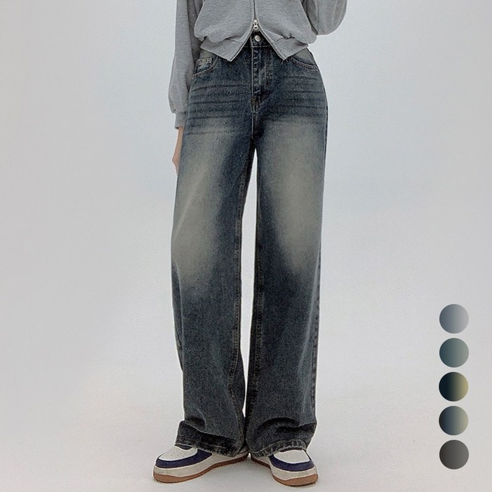코모도 여성 와이드 청바지 뒷밴딩 롱 데님 팬츠 ( 3단기장 )