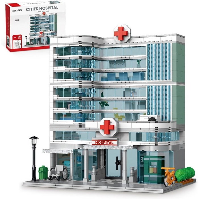 LED조명 시티병원 레고호환 조립세트 1350피스 3층 건물 모듈식 장난감