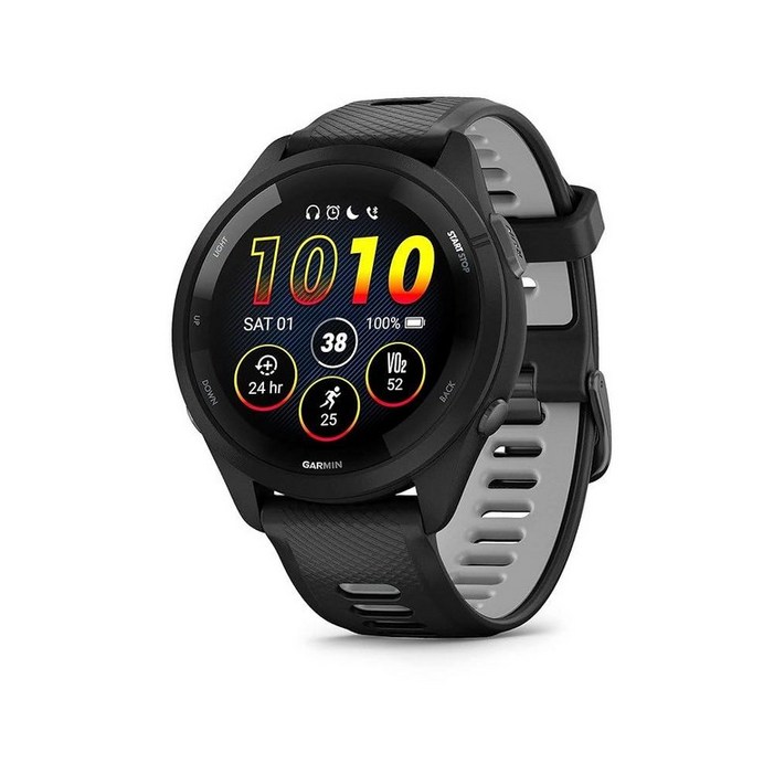 Garmin Forerunner 265 러닝 스마트워치, 다채로운 AMOLED 디스플레이, 트레이닝 메트릭 및 복구 인사이트, 블랙 및 파우더 그레이