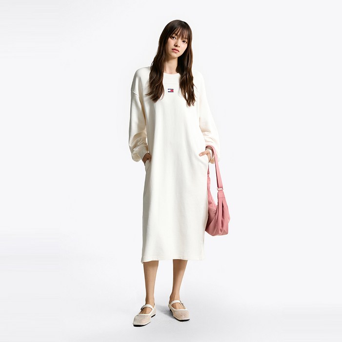 타미힐피거 배지 스웨트 미디 원피스 T32F7WOP40TWT2YBH