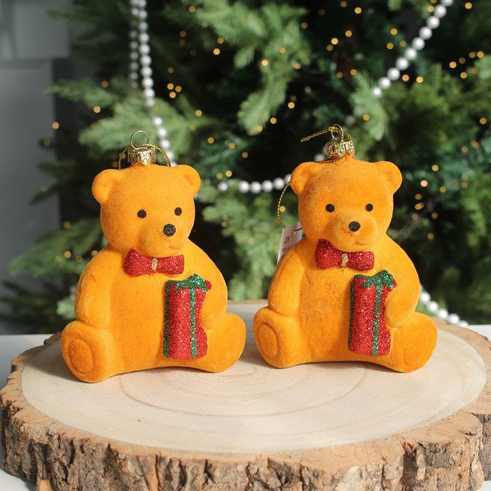 해피인어스 트리 곰돌이 오너먼트 베어 인형, 2개, 브라운베어