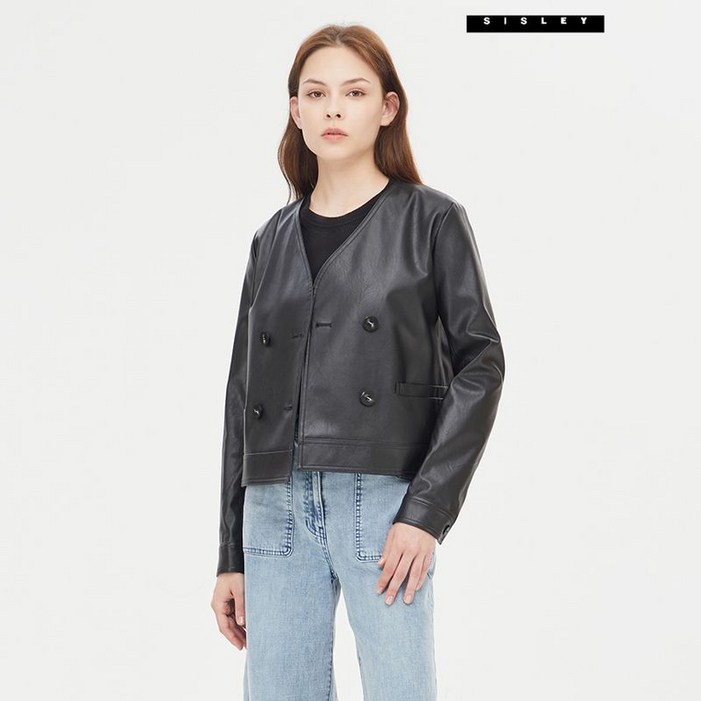 시슬리 노카라 페이크 레더 자켓 SALEE2411
