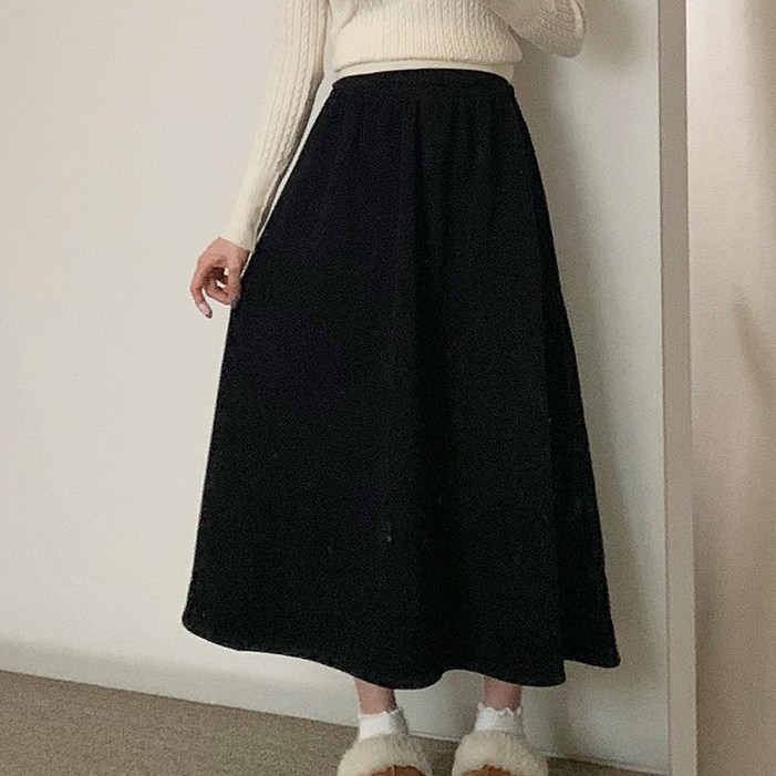 어나더뷰 2350 5컬러 모먼트 코듀로이 밍크 플레어 롱 스커트 밴딩 A라인 스판 골지 퍼 기모 융털 벨벳 골덴 겨울 치마