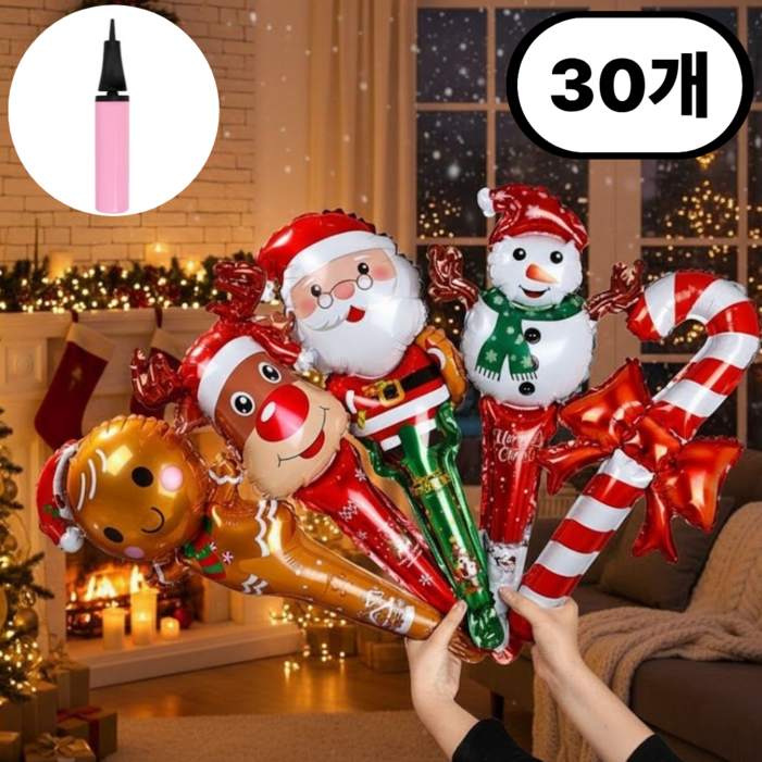 로어바제이 크리스마스 풍선 세트 막대풍선 5종 30개 대형 파티용품 스틱풍선