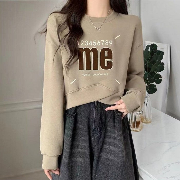 ROYALBELLE 여성 맨투맨 라운드넥 레이어드 레이어드 빈티지 알파벳 맨투맨 U0120217