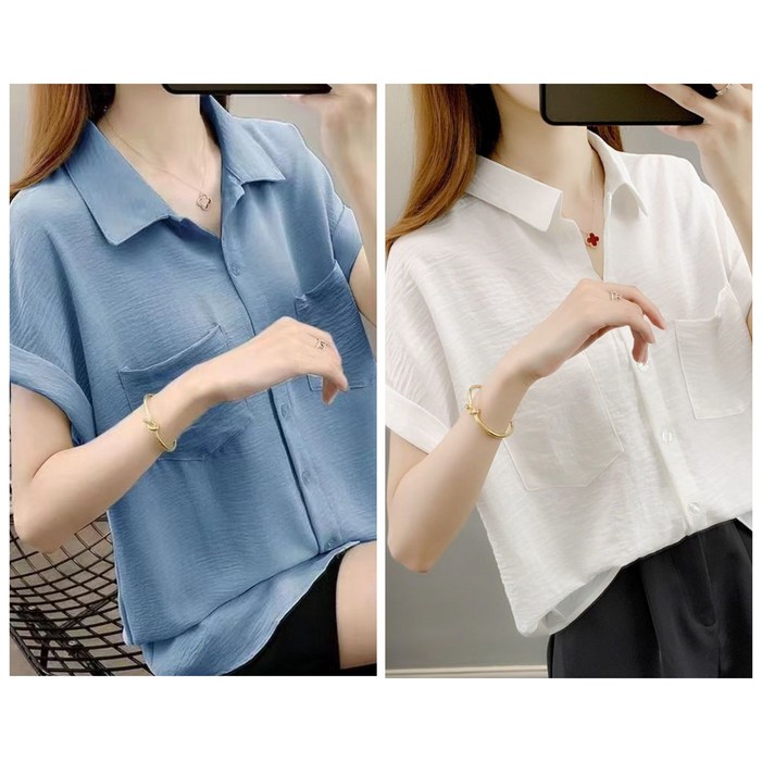 레노이 11 여름 심플 스타일 여성 반팔 루즈핏 빅사이즈 슬림 셔츠 블라우스