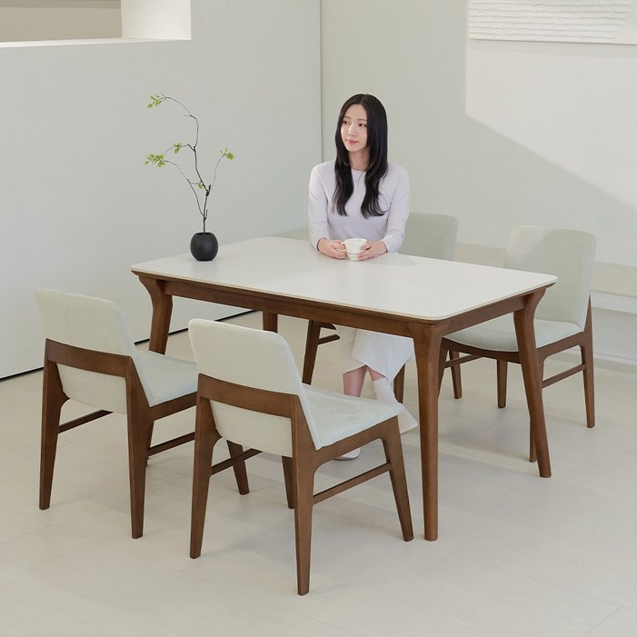 루나 포세린 세라믹 원목 4인 식탁세트 1400 의자형 IKLN1B