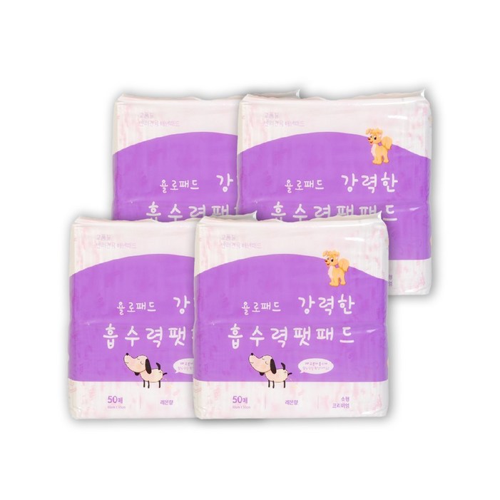 욜로패드 강아지 배변패드 레몬향 50cmX40cm, 50개입, 4개
