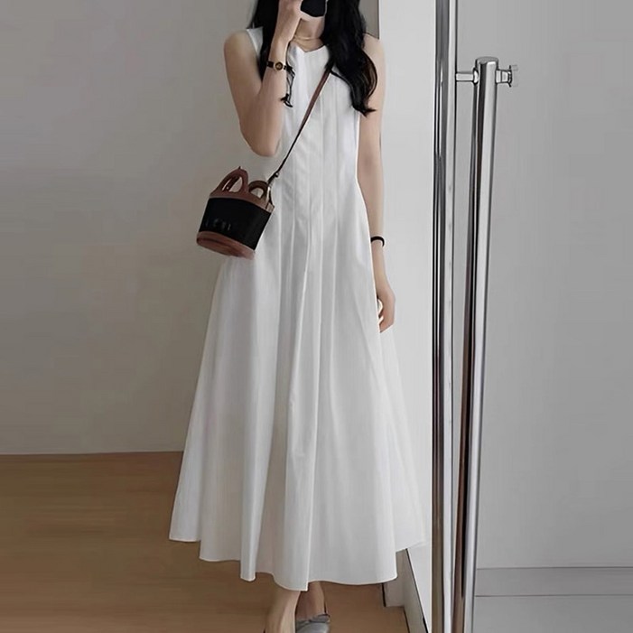 G-497핀턱 민소매 롱원피스