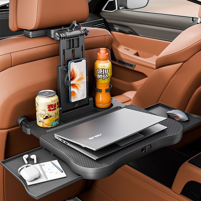 YAILIS 차량용 폴딩 테이블 뒷좌석 차량 노트북 거치대 카시트 책상 식탁 차량트레이, 블랙, 1개