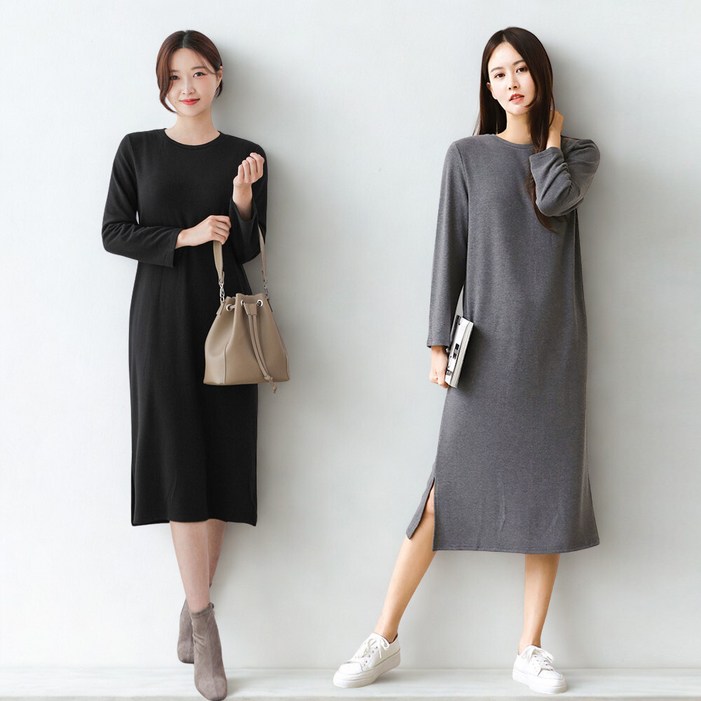 프롬코 11 여성 심플 데일리 긴팔 롱원피스 FRC217S