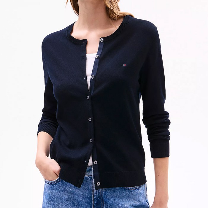 타미힐피거 여성 라이트웨이트 버튼업 가디건 Navy