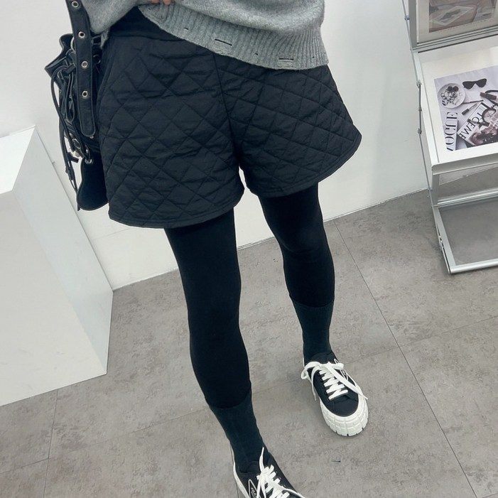 에브리룩 누빔 반바지 레깅스 일체형 팬츠Free,L