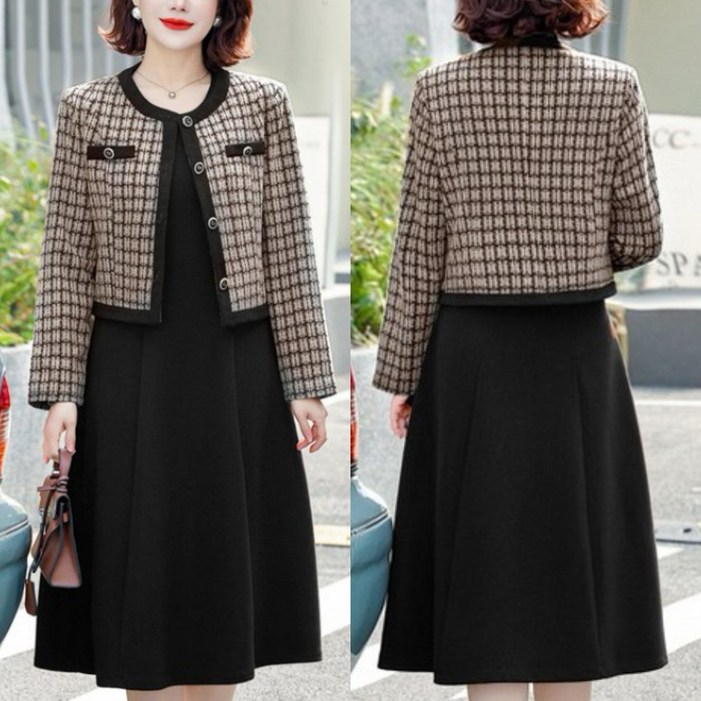 에쥬아 중년여성 고급스러운 투피스 세트 트위드자켓+원피스