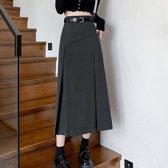 cammello 하체커버 언발란스 핀턱 플리츠 롱스커트 포멀 주름 치마