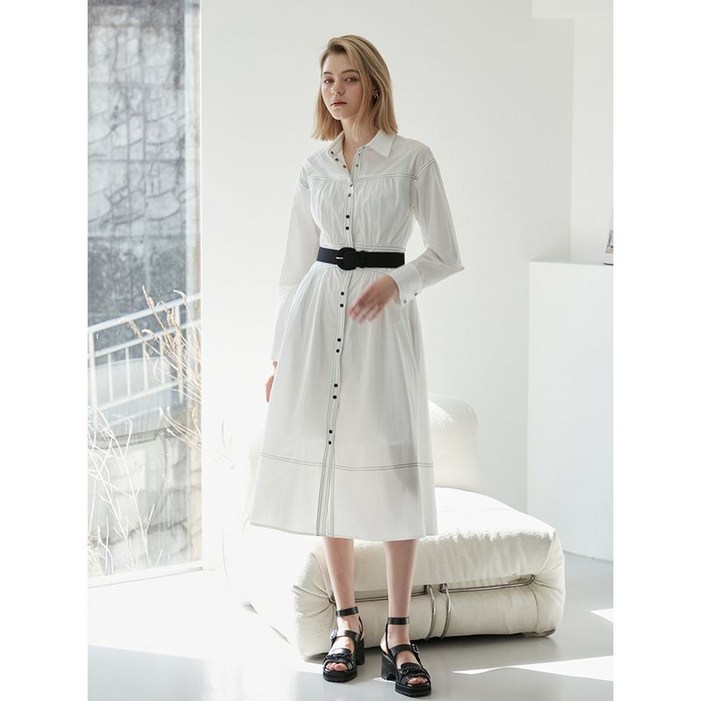 에고이스트 배색 스티치 카라 롱 원피스 EN2WO365