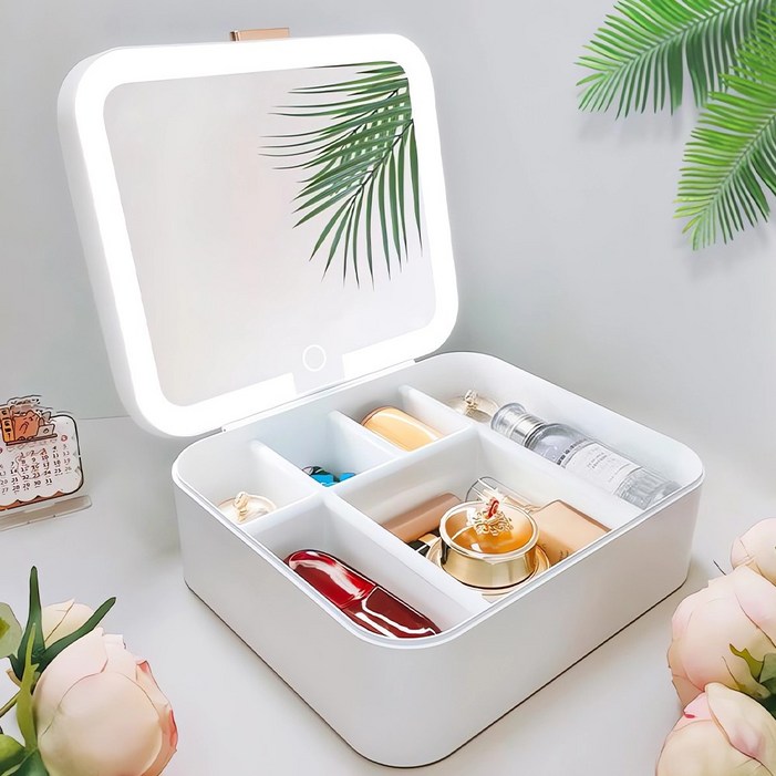 Jeernare LED 거울 메이크업 하드 케이스 대용량 화장품 정리함 휴대용 파우치 가방