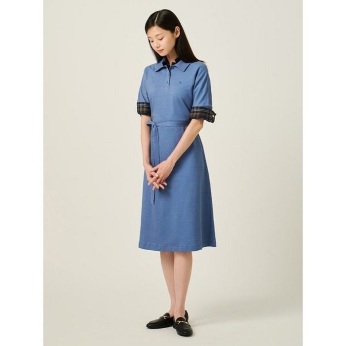 백화점정품 op 빈폴레이디스 피그먼트 소재 칼라 원피스  블루 BF5771C05P