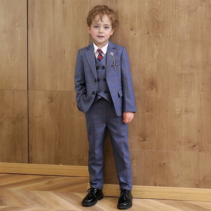 대여 블루그레이 체크무늬 정장 턱시도 풀세트