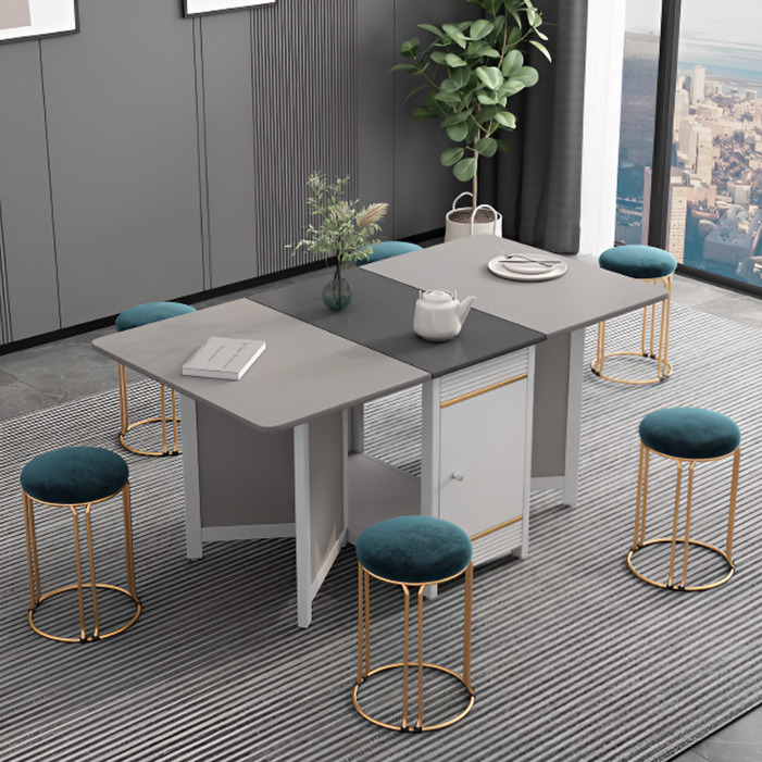 칼리도 엔틱 확장형 테이블 6인용 식탁 라운드 테이블 접이식 북유럽 모던, 6인용, A라이트그레이다크그레이